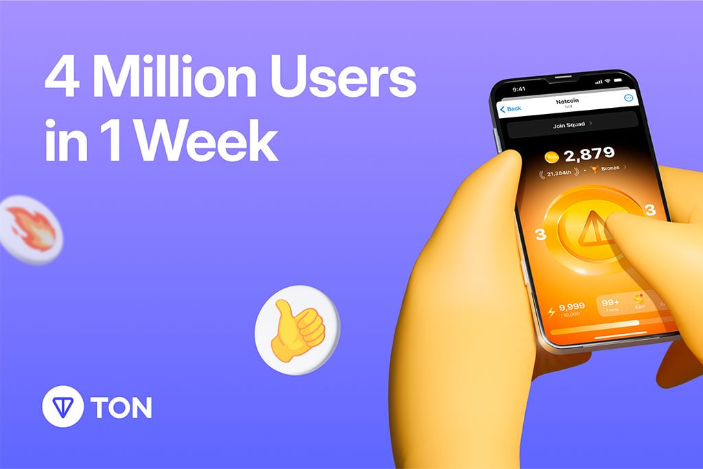 Notcoin, P2E Game on Telegram, Hits Over 4.1 Million Users in Just One Week