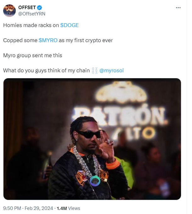 Famous Rapper Offset Buys His First Ever Cryptocurrency